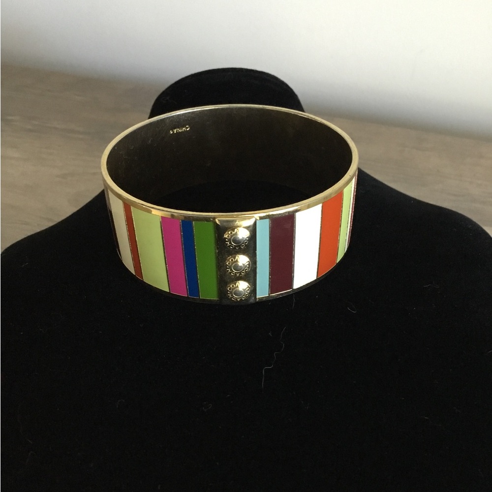 Coach Legacy Gold-tone Stripe Enamel Bangle Cuff Bracelet